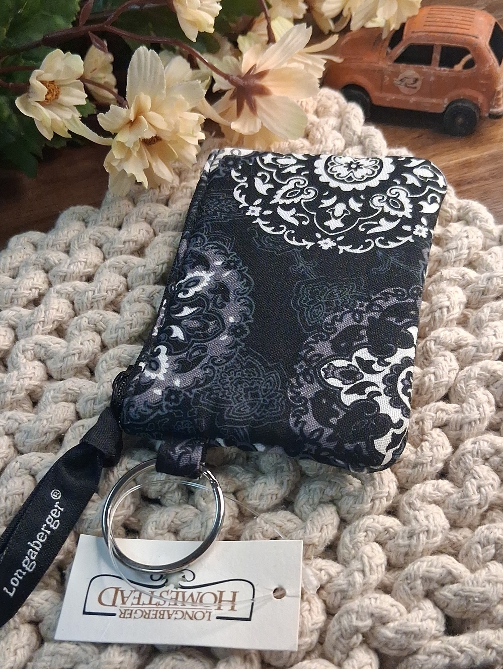 Longaberger Black and White Paisley Key Pouch